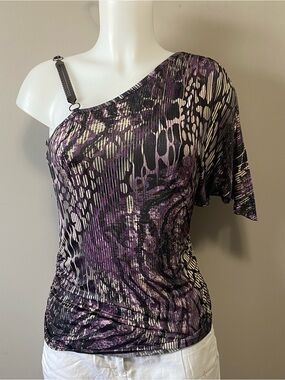 Purple and Black Abstract Print Top